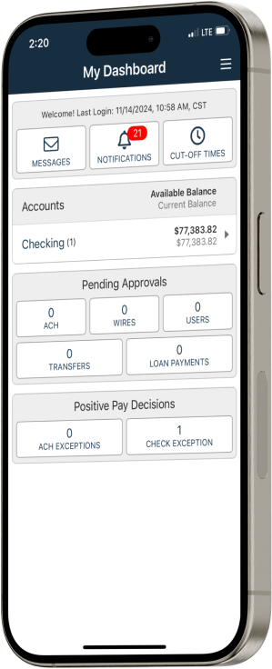 treasury management cell phone