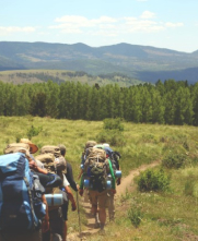 group hiking on sunny day